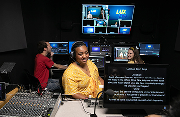 student in TV studio