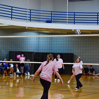 students playing volleyball