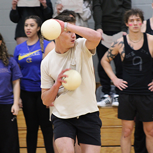 student in dodgeball game