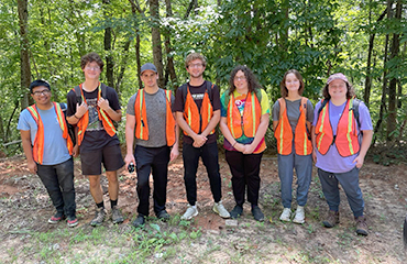environmental science students working on a field project